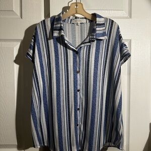 Chico's Blue Striped Button-Up Shirt